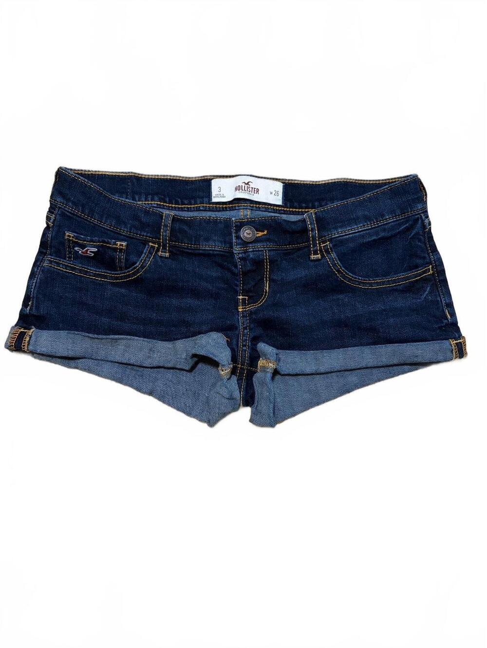 Hollister Denim Mini Shorts Womens Size 3 W26 Blue Low Rise Dark Wash Cuffed